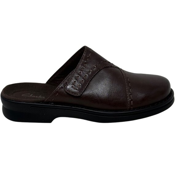Clarks‎ Womens Leather Slip-On Clog Mule Brown Stitch Accent Size 10M - Picture 4 of 11